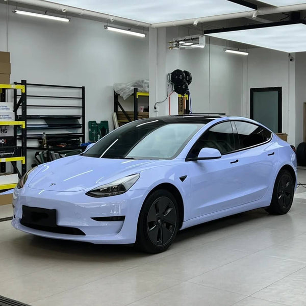 Tesla Model 3 Glossy Mist Blue Wrap